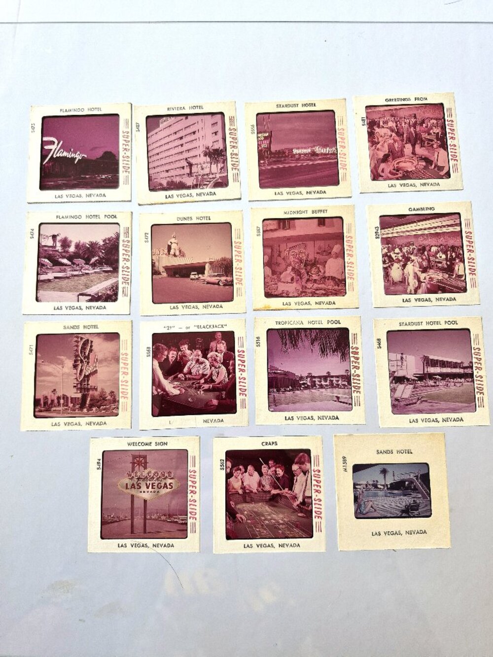15 Vintage Las Vegas Nevada Photo Slides, Plastichrome 2"x 2", Late 1950s